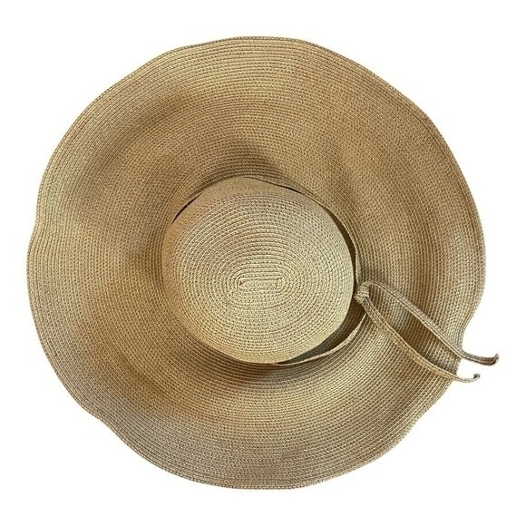 Vintage Beige Woven Bucket Hat Womens Wide Brim Sun Protection Rope Bow One Size main image 5